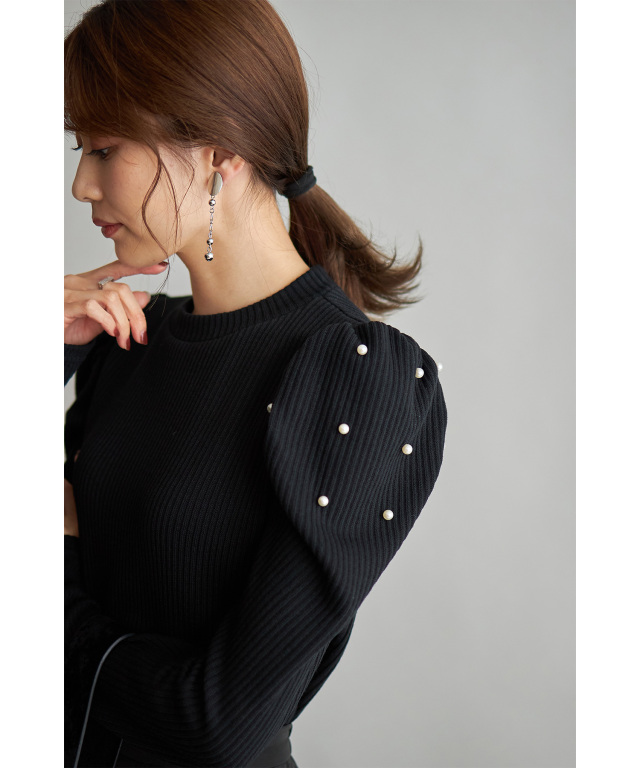 新品タグ付★ バックパール　パフスリーブ　ニット 5部袖 SALE/14%OFF》パール付きパフスリーブニットトップス - STAY