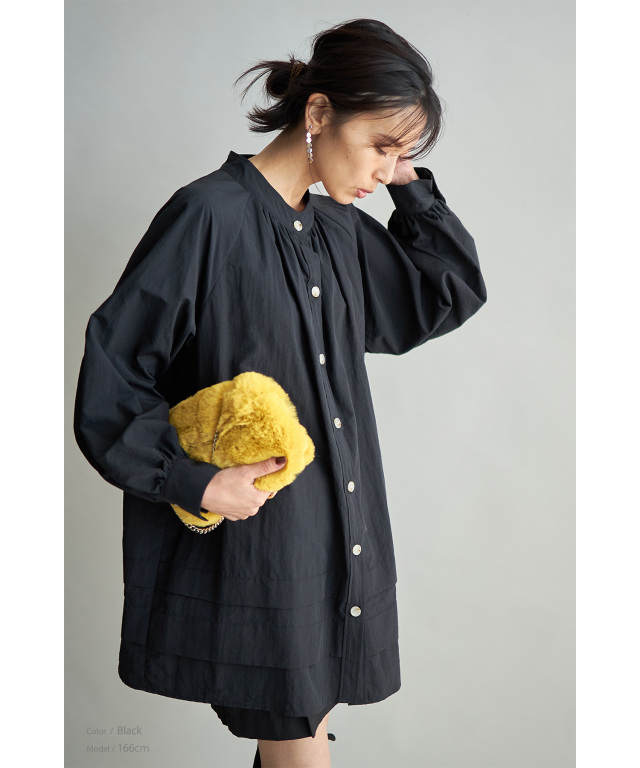 【美品】タックボリュームワンピース Whim Gazette 黒　長袖 タックボリュームワンピース | Whim Gazette(ウィム ガゼット