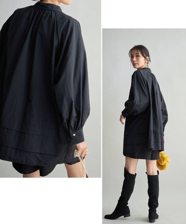 WEB限定】タックデザインボリューム袖ミニワンピース