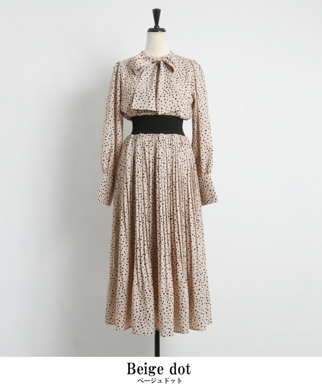 NOBLE アソートドットプリントナローリボンワンピース RODEO CROWNS WIDE BOWL | アソートパターンプリーツキャミ