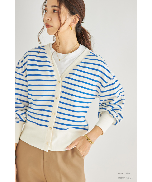 前後2WAY裏起毛ボーダーVネックカーデ