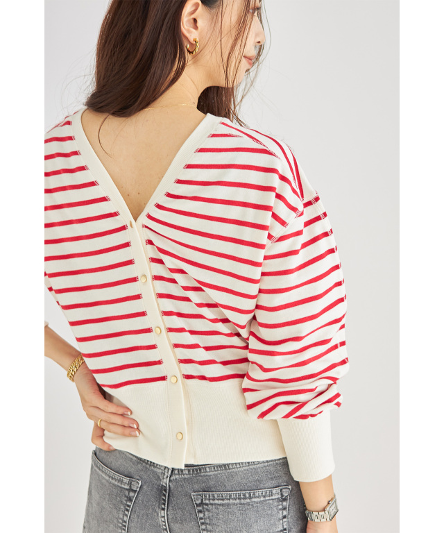 前後2WAY裏起毛ボーダーVネックカーデ