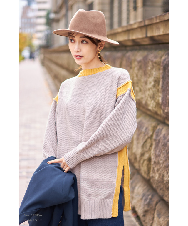 配色ラインニットプルオーバー