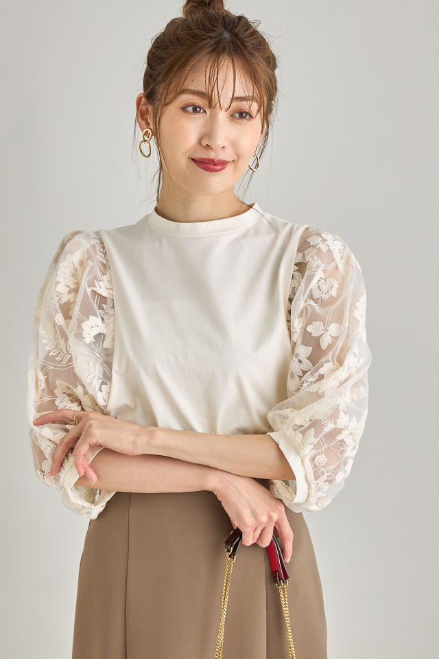 【WEB限定】花刺繍チュールカットプルオーバー
