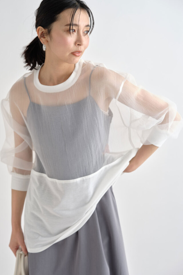 楽天市場】【50%OFF】【C服袋対象】オーガンジー 切替 ブラウス