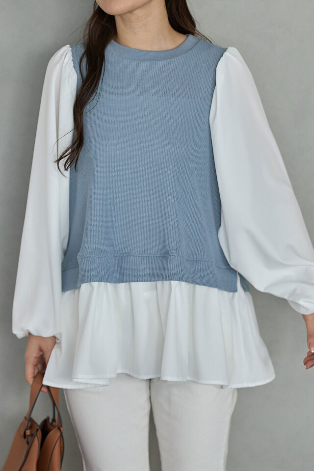 中古美品　レイヤード風プリントプルオーバー　BLANC basque 中古美品 レイヤード風プリントプルオーバー BLANC basque