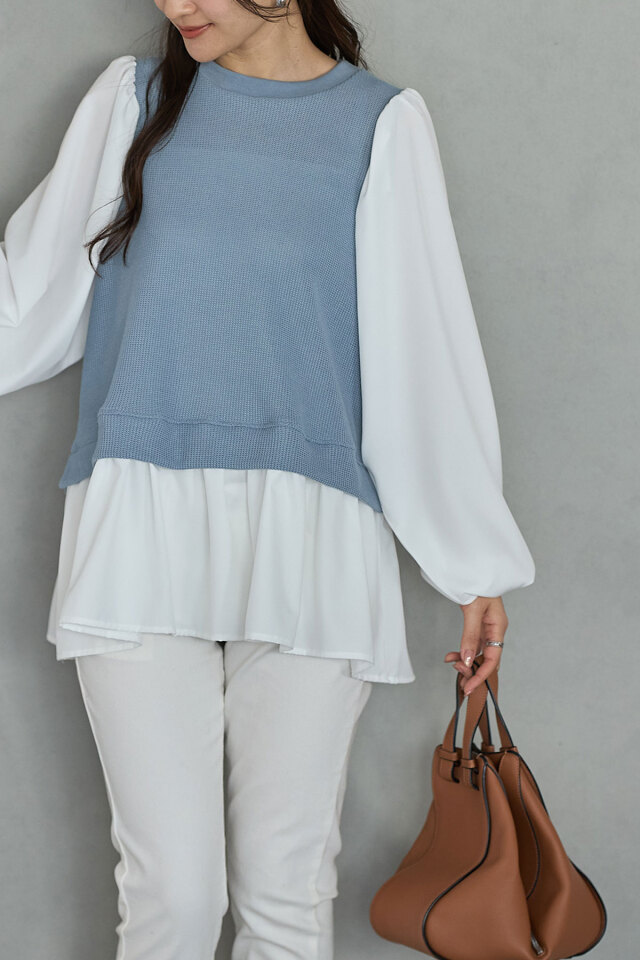 archivio フードきプルオーバー　ネイビー 楽天市場】レディース 重ね着風 プルオーバー 日本製 着後