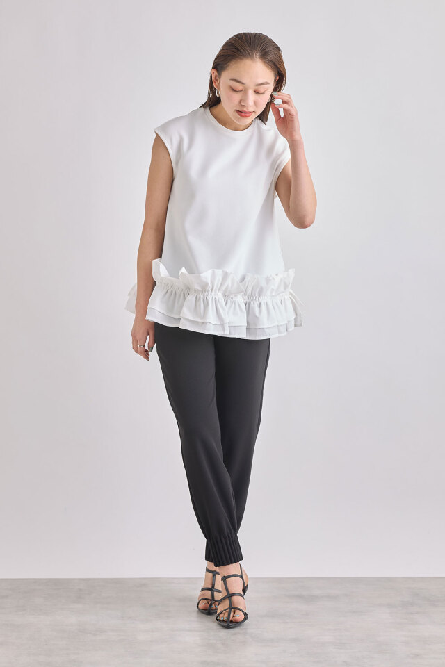 WEB限定】裾ピンタックジョーゼットパンツ