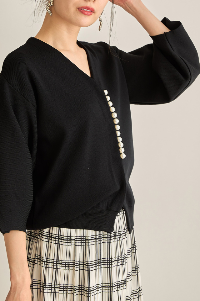 パールボリューム袖ニットカーディガン