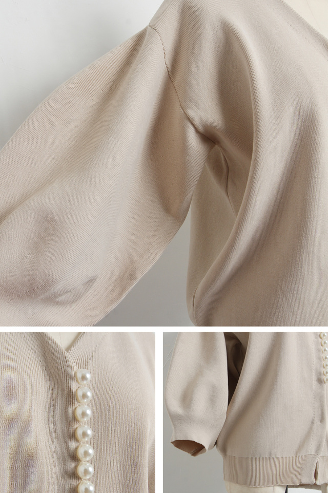 パールボリューム袖ニットカーディガン