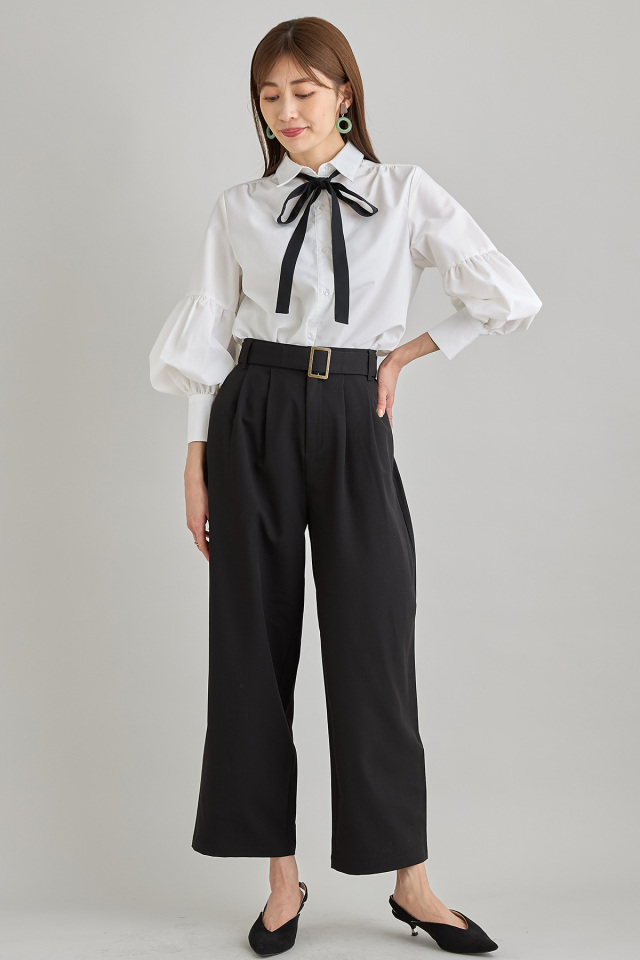 ピュアルセシン　ベルト付きタックパンツ　ベージュ　フリーサイズ ピュアルセシン ベルト付きタックパンツ ベージュ フリーサイズ