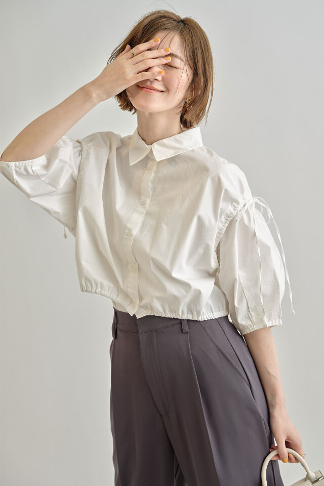 完売 Myu 袖リボンコート　ブラック RAYON TWILL OVERSIZED STAND COLLAR SHIRT(M Black): S'YTE