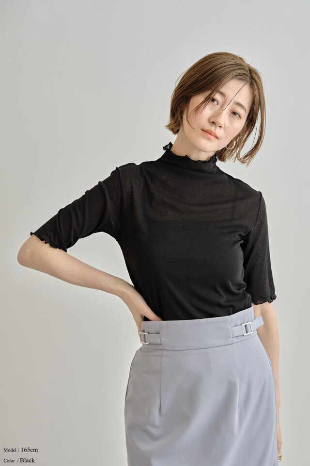 シアーネット半袖ハイネックプルオーバー※一部店舗のみ入荷