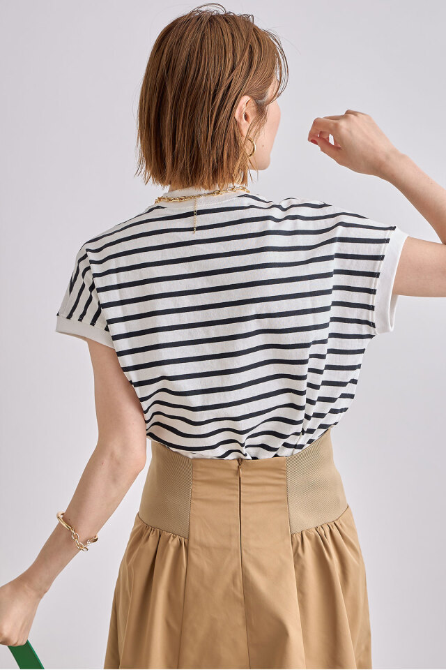 モックネックボーダー半袖Tシャツ※一部店舗のみ入荷