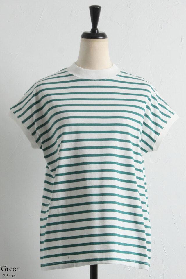 and per se ボーダー モックネック 半袖シャツ　メンズL モックネックボーダー半袖Tシャツ※一部店舗のみ入荷
