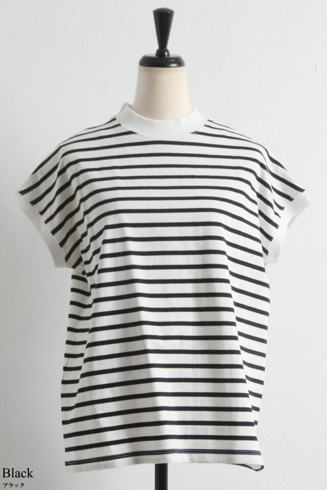 モックネックボーダー半袖Tシャツ※一部店舗のみ入荷