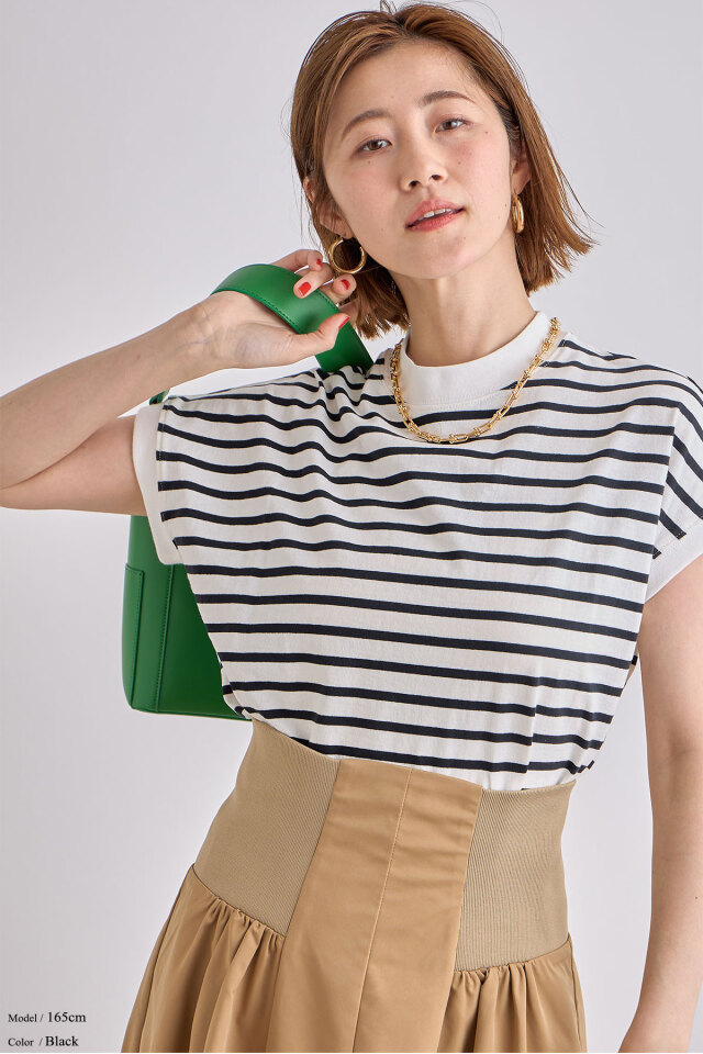 モックネックボーダー半袖Tシャツ※一部店舗のみ入荷