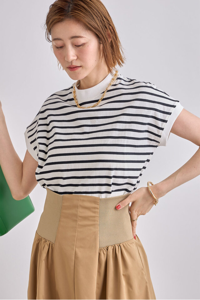 モックネックボーダー半袖Tシャツ※一部店舗のみ入荷