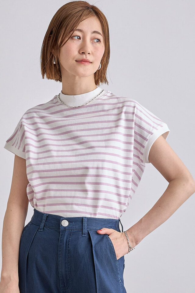 モックネックボーダー半袖Tシャツ※一部店舗のみ入荷