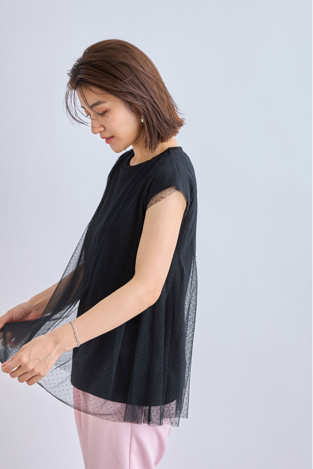 ブラウス シャツ 「追加2」デコラティブチュールトップス レディース WEB限定】チュールフレンチトップス