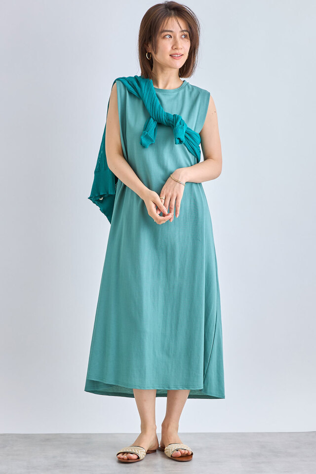 【WEB限定】冷感カノコ肩タックバックフレアワンピース