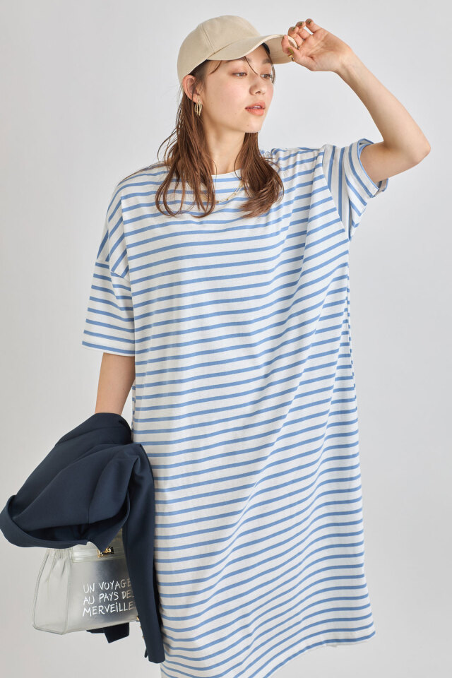 ボーダーボートネックワンピース