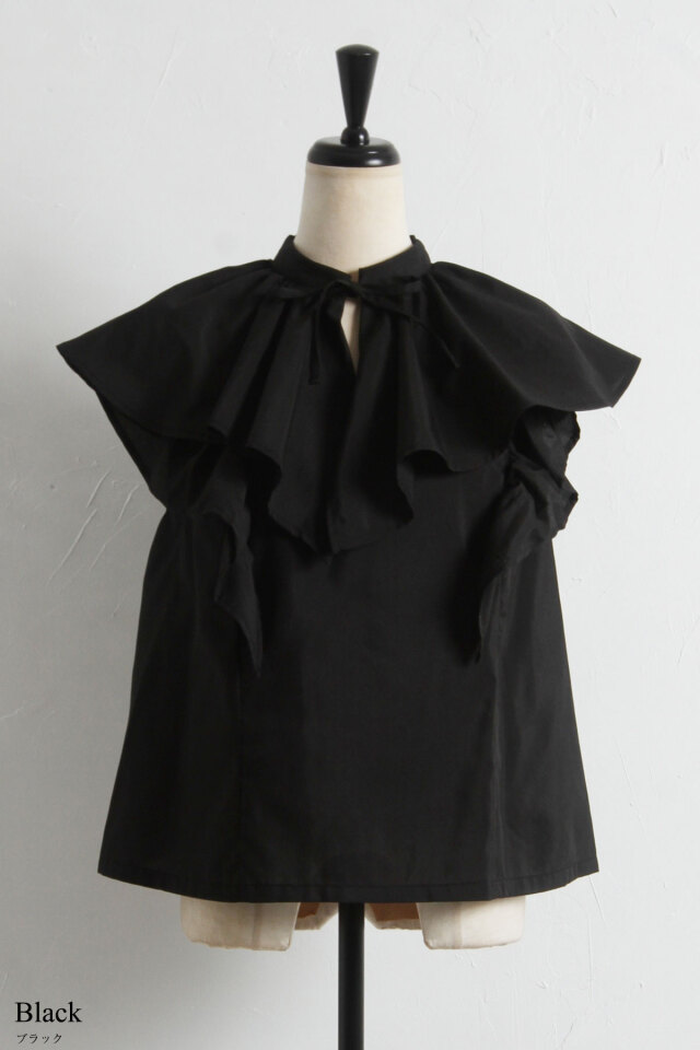 美品✨定価9万　22SS　コレクション掲載　ドゥロワー　フリルブラウス　紺 美品✨定価9万 22SS コレクション掲載 ドゥロワー フリル