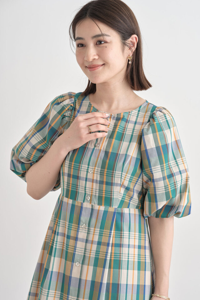 WEB限定】バルーン袖マドラスチェックワンピース