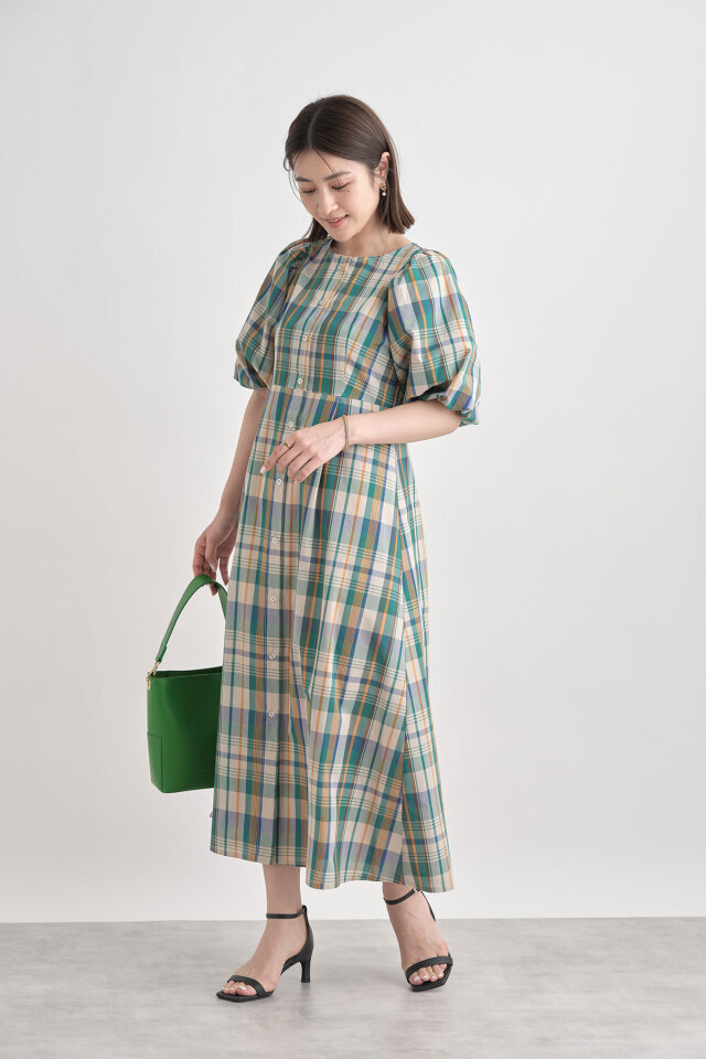 WEB限定】バルーン袖マドラスチェックワンピース