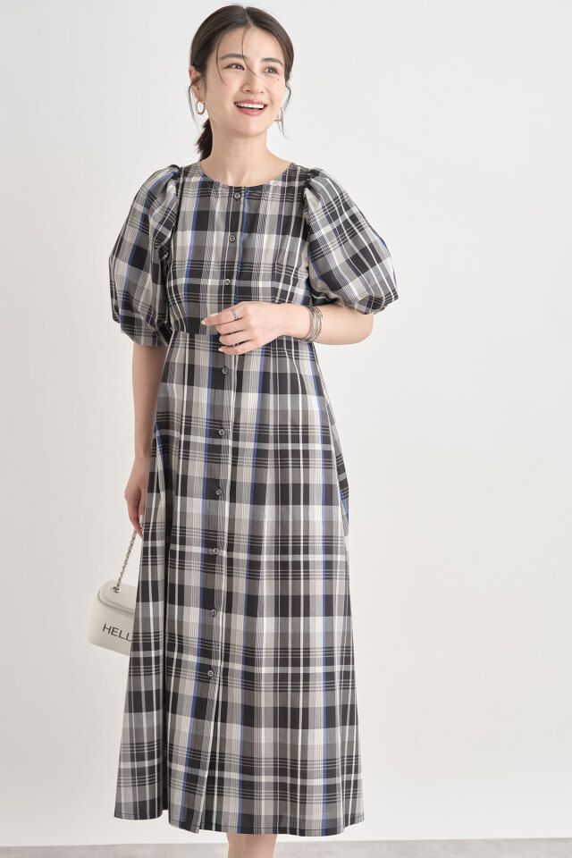 WEB限定】バルーン袖マドラスチェックワンピース
