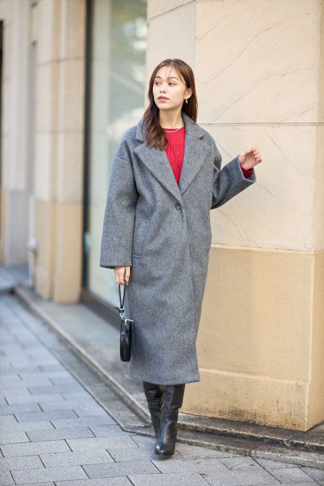 natural couture ニットシャギー袖タックチェスターコート ニットシャギー袖タックチェスターコート | natural couture