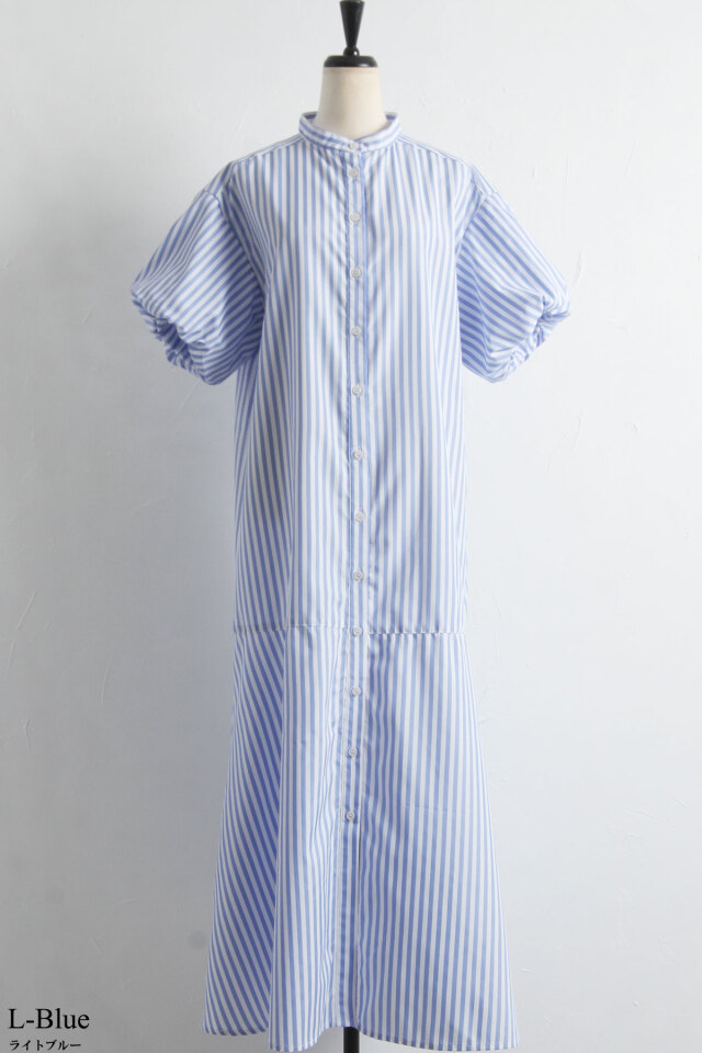 WEB限定】バルーンスリーブマーメイドストライプワンピース