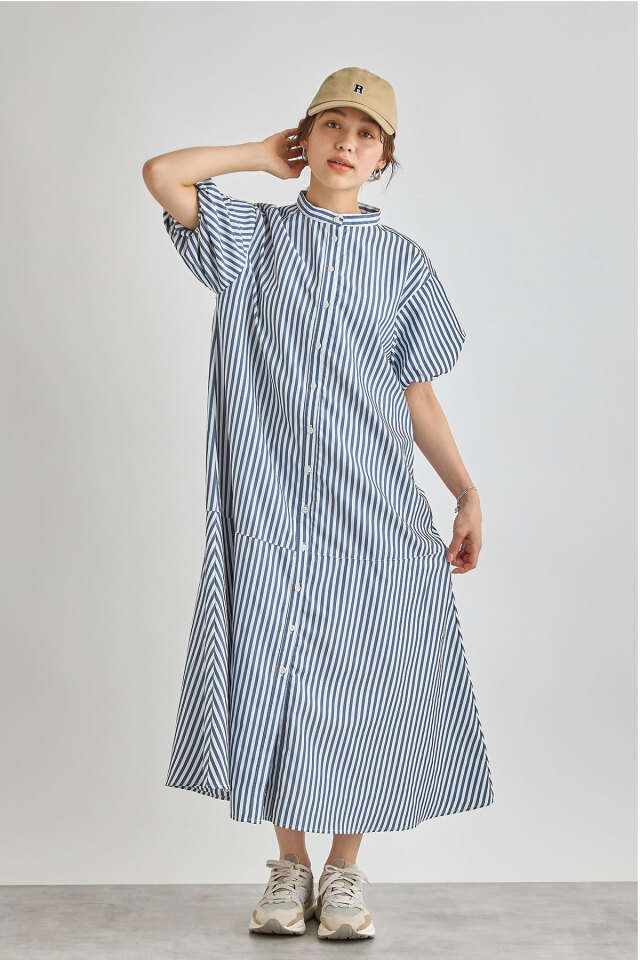 WEB限定】バルーンスリーブマーメイドストライプワンピース