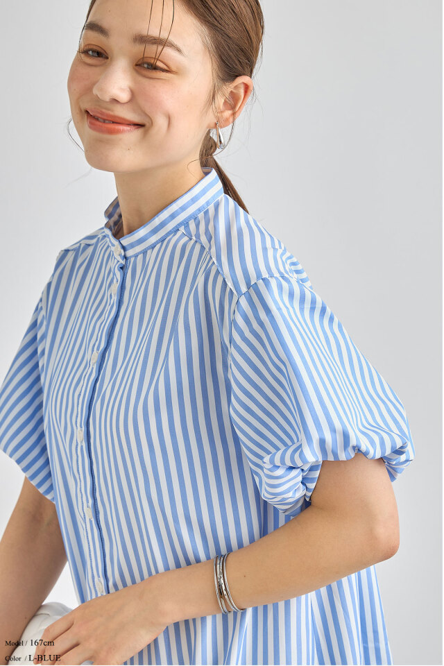 WEB限定】バルーンスリーブマーメイドストライプワンピース