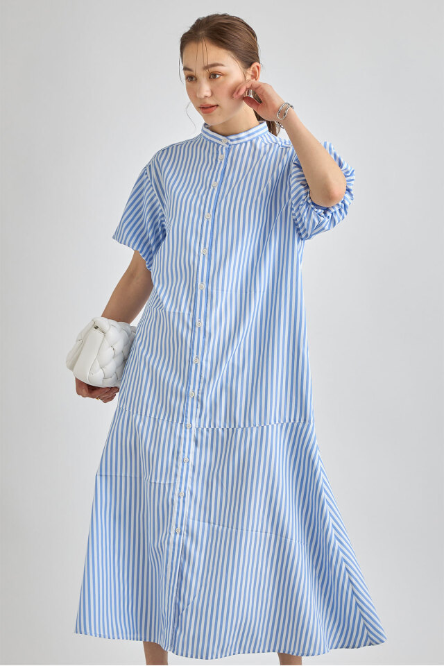 WEB限定】バルーンスリーブマーメイドストライプワンピース