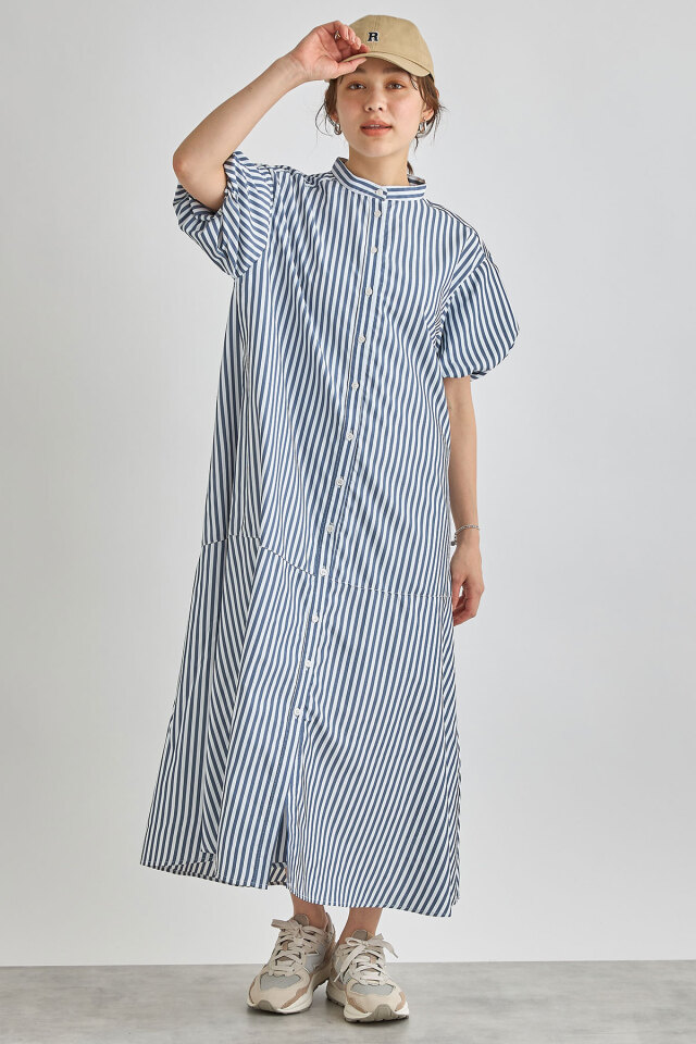 【WEB限定】バルーンスリーブマーメイドストライプワンピース