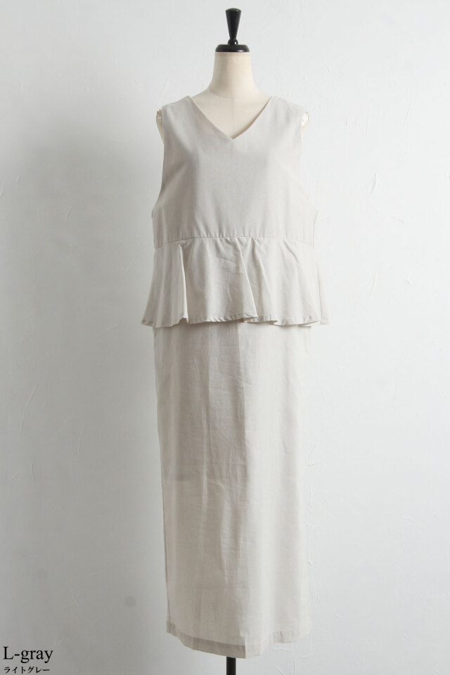 WEB限定】ノースリ深Vネックペプラムワンピース