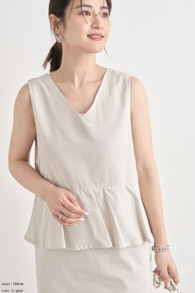 WEB限定】ノースリ深Vネックペプラムワンピース