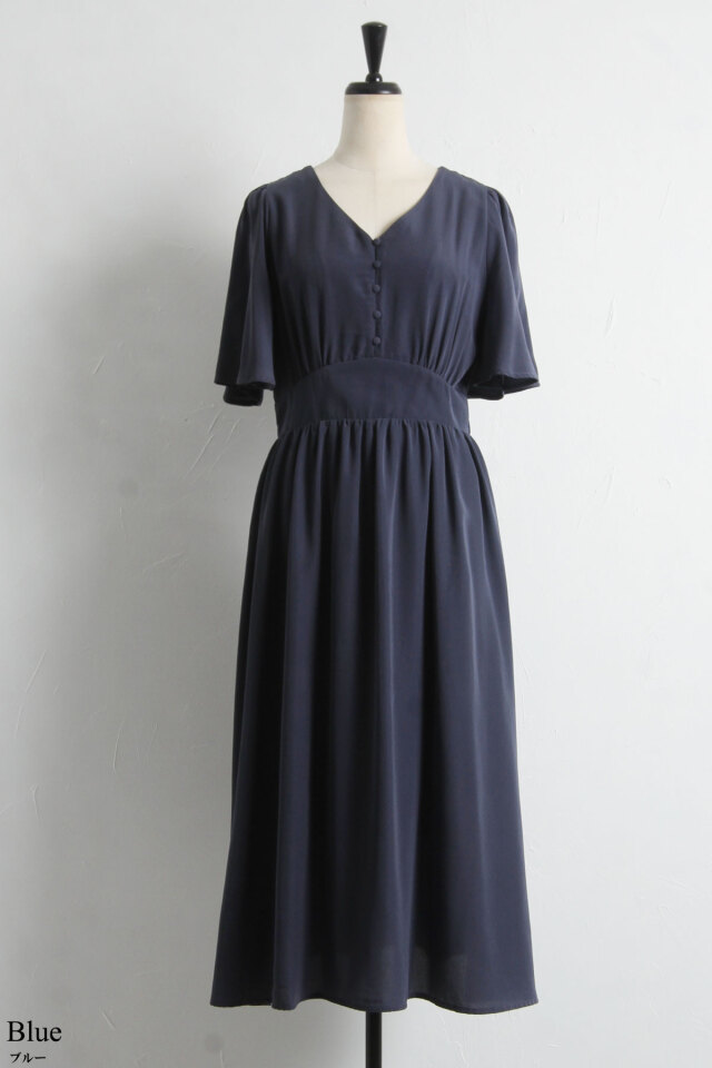 WEB限定】Vネック前釦開きワンピース
