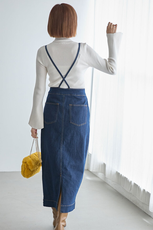 釦デニムジャンパースカート