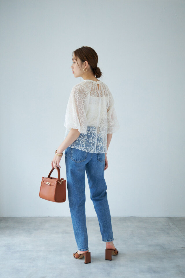 美品 エイココンドウ チュール レース 2way ベスト 刺繍 ブルー セール】コード刺繍レースフリル2wayベスト（ベスト