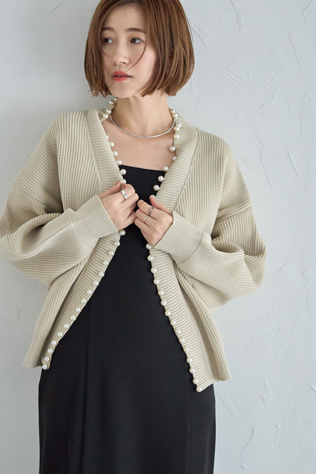 パール釦ダンボールカーディガン※一部店舗のみ入荷