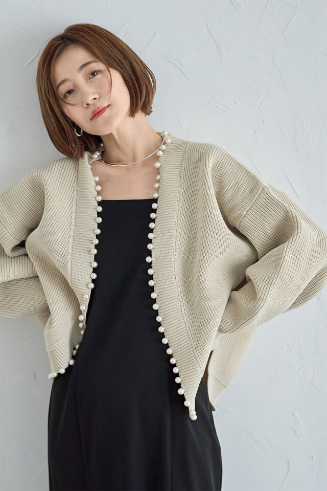 パール釦ダンボールカーディガン※一部店舗のみ入荷