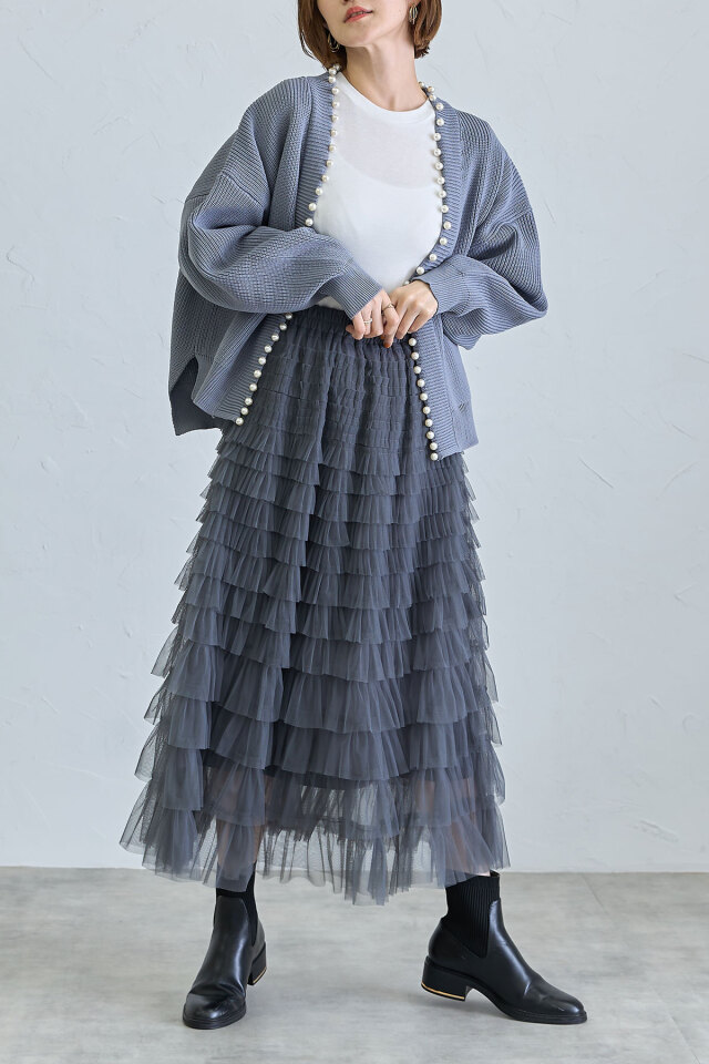 パール釦ダンボールカーディガン※一部店舗のみ入荷