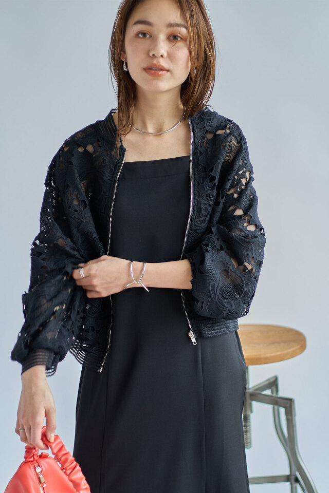 超美品✨FRAY I.D ケミカルレースブルゾン レースジャケット サイズ1 FRAY I.D ケミカル シースルー ブルゾン ジャケット レース 黒