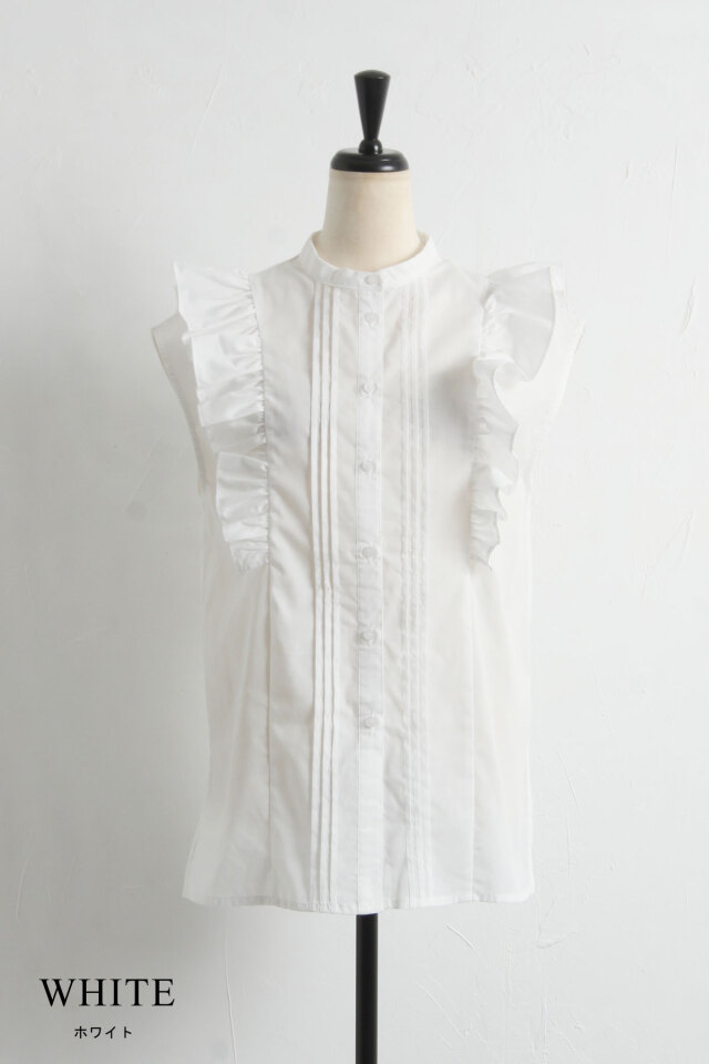 美品✨ 45R 薄オックスのフリルブラウス カットワークレース ピンタック 白 美品✨ 45R 薄オックスのフリルブラウス カットワークレース