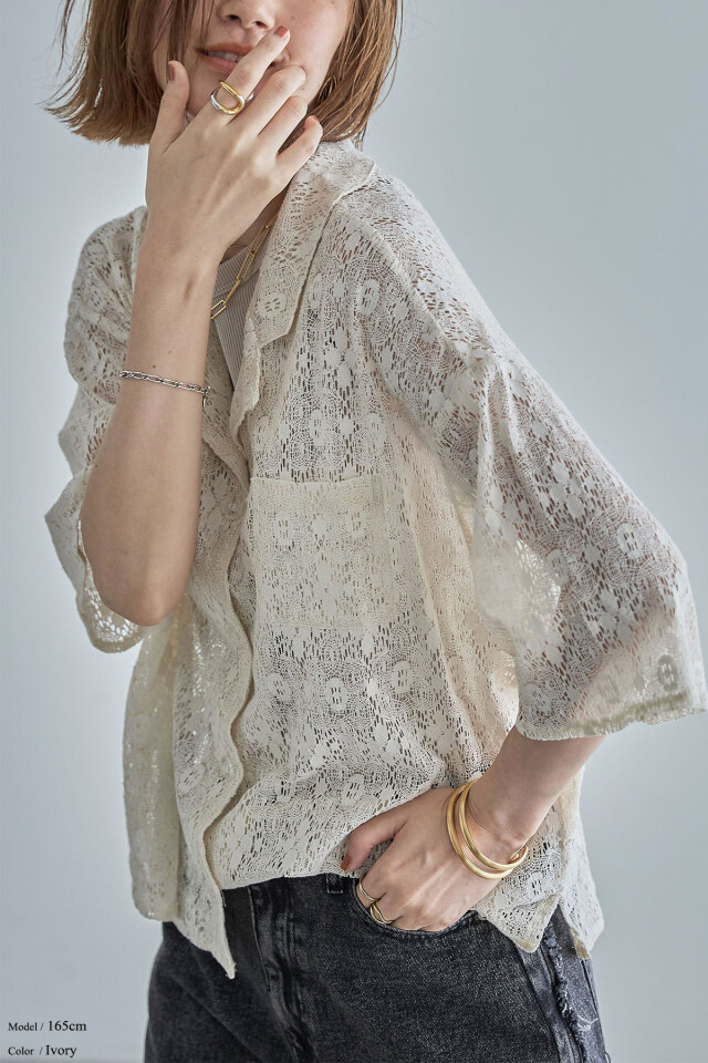 レースシャツアルページュストーリー完売！人気！ レースラインブラウス（シャツ/ブラウス）｜Arpege story