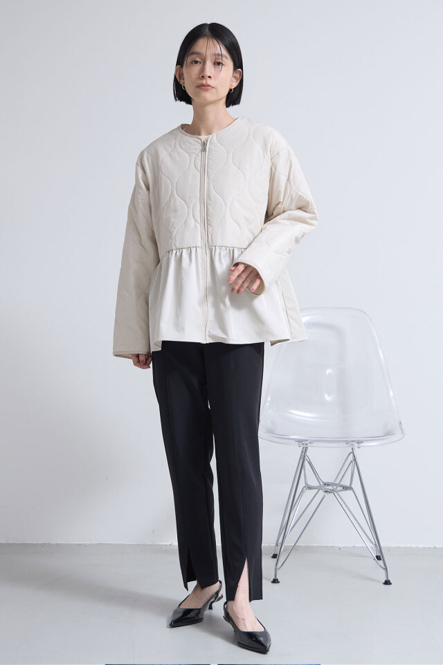 ペプラムキルティングショートコート