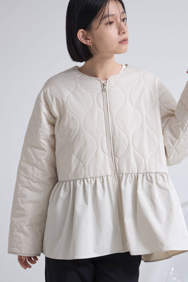 ペプラムキルティングショートコート