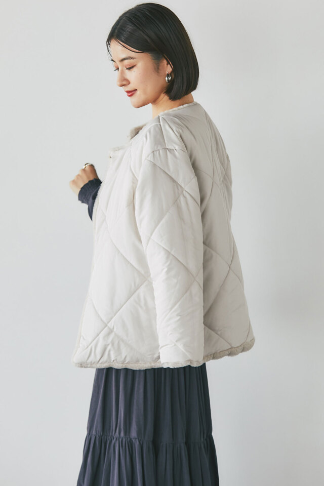 【美品】ユキトリイ フェイクファーコート ベルト 中綿 キルティング 日本製 L 美品】ユキトリイ フェイクファーコート ベルト 中綿